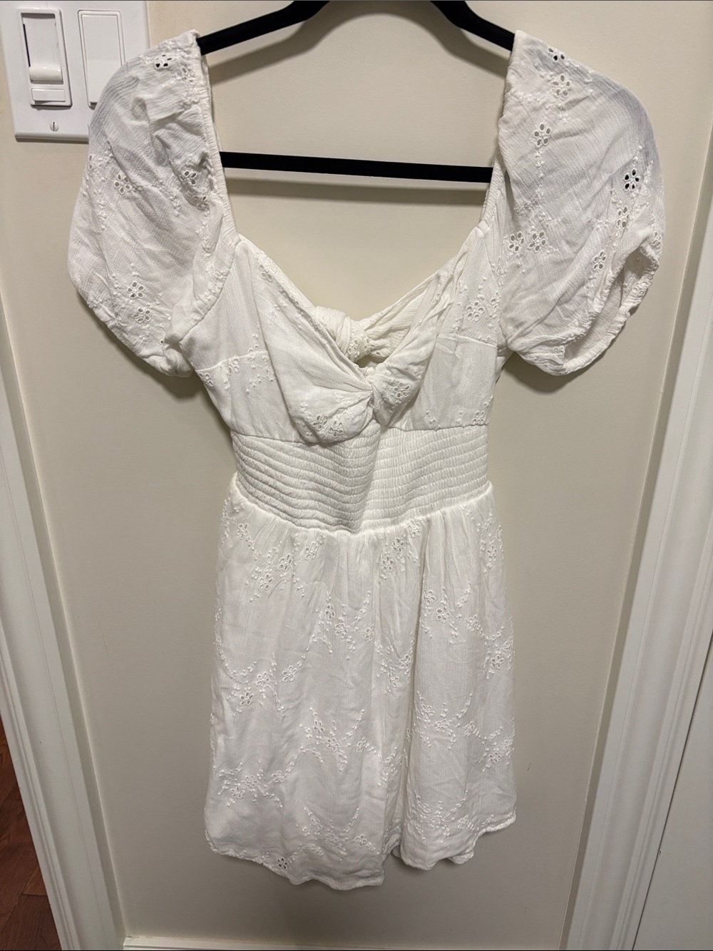 Hollister White Eyelet Romper with Puff Sleeves